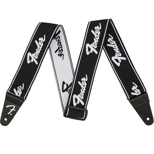Fender remen Weighless RUNNING LOGO, Black/White Remen za gitaru