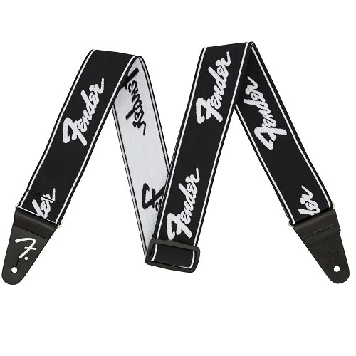 Fender remen Weighless RUNNING LOGO, Black/White Remen za gitaru
