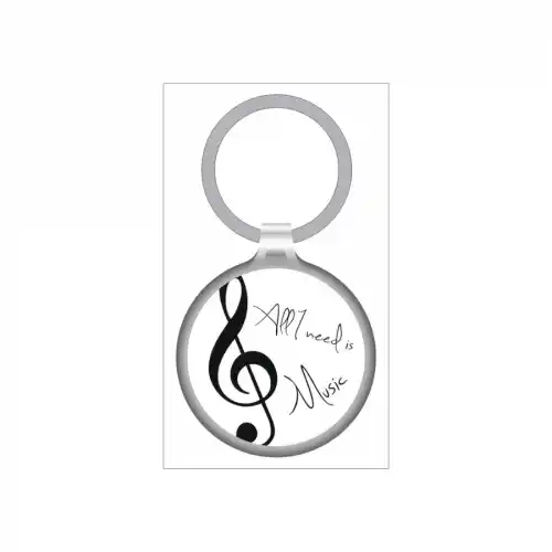 AGIFTY K 1069 Privjesak za ključeve '' All I need is Music'' 4 cm brno-bijeli metalni