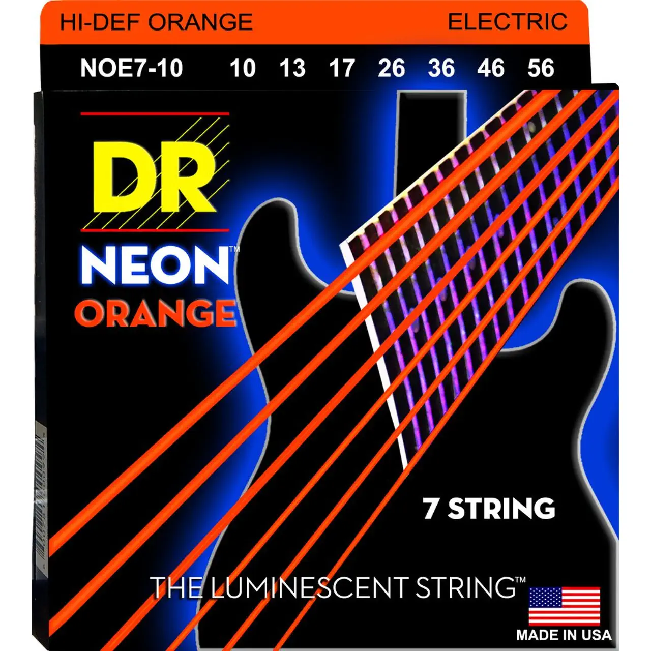 DR STRINGS DR HI-DEF 10-56 NEON ORANGE Colored Žice za 7-žičanu električnu gitaru