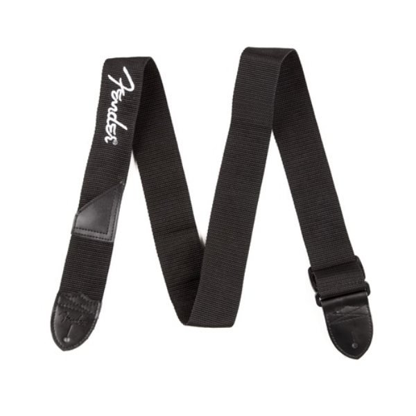 Fender remen 2 Black Poly Strap - Black / White logo Remen za gitaru