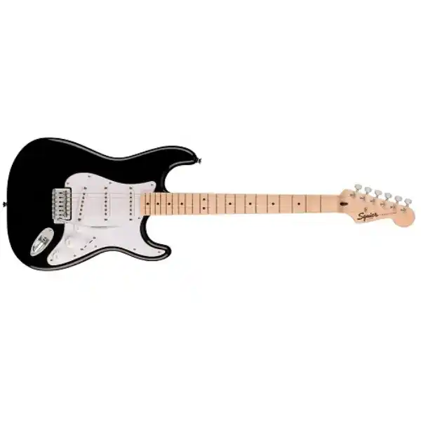 Fender-SQUIER Sonic Stratocaster, Maple Fingerboard, White Pickguard, Black Električna gitara