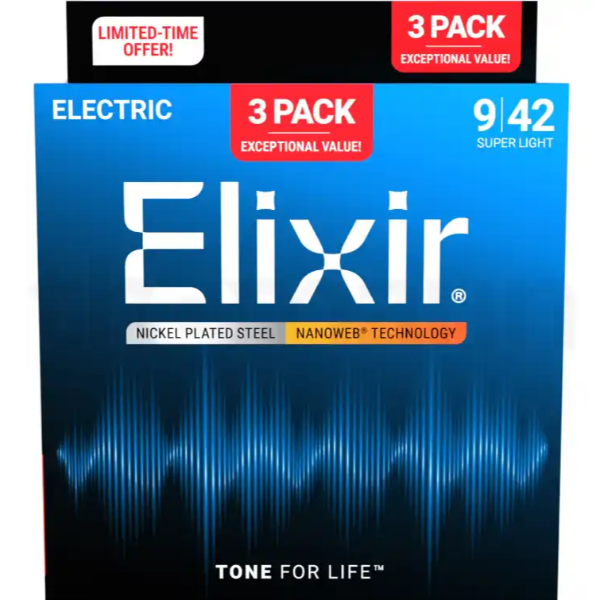 ELIXIR 09-42 NANOWEB 3 PACK  Žice za električnu gitaru (SET)